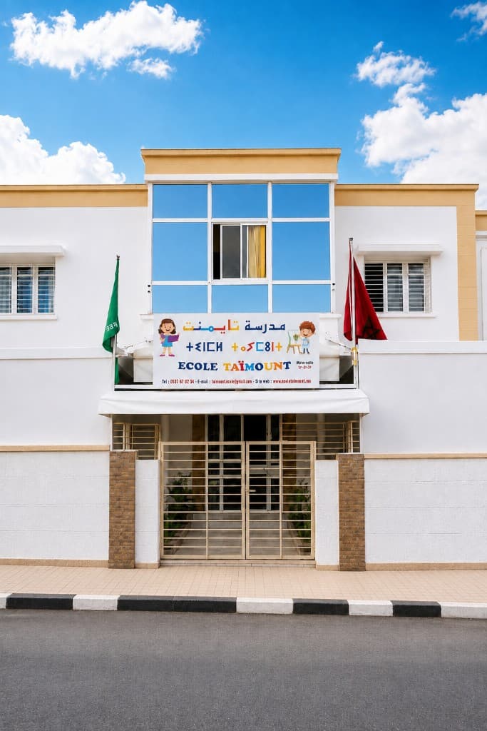 Façade et entrée de l'École Taïmount à Rabat